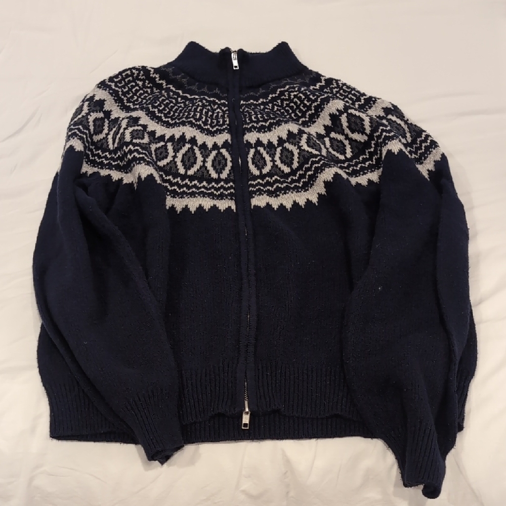 Goodfellow & Co Blue and White Zip Up Sweater with Nordic Pattern